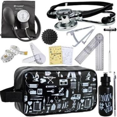 Imagem de Kit Fisioterapia Necessaire Estampada Goniometro Martelo Buck Fita Imc