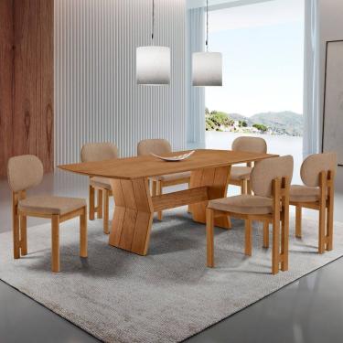 Imagem de Sala de Jantar Mesa Portugal 180cm Tampo Laminado Barril e 6 Cadeiras Nala Moderna Mobilia