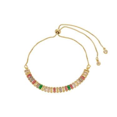 Imagem de Pulseira ajustável taylor p zircônias coloridas folheada a ouro 18k - 