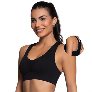 Imagem de SELENE Top Academia com Microfuros Poliamida Sem Costura Feminino Fitness Adulto, Preto, "P