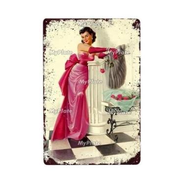 Imagem de Placa Decorativa Vintage De Metal Com Pin-up Girl Para Man Cave, Bar, 