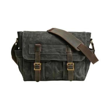 Imagem de Bolsa Transversal Masculina Retrô De Lona Encerada Com Retalhos De Cou
