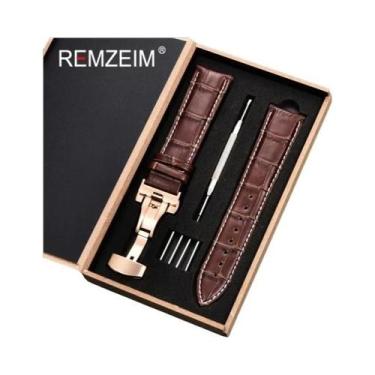 Imagem de Pulseira De Couro Para Relógio, 18mm-24mm, Fecho Borboleta De Aço Inox