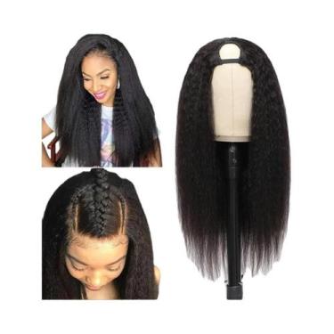 Imagem de Peruca Sintética Yaki Kinky Straight De 12-30 Polegadas Com Meio U Par