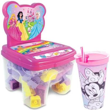 Imagem de Kit Copo Minnie Cadeira 24 Blocos de Montar Brinquedo Infantil - GGB B