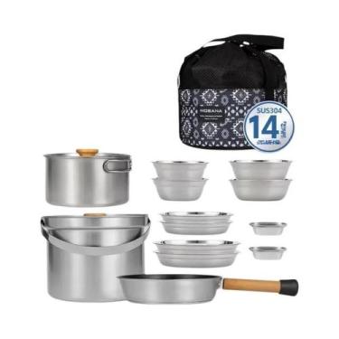 Imagem de Conjunto De Panelas Grandes De Aço Inoxidável 14 22 Peças Para Camping