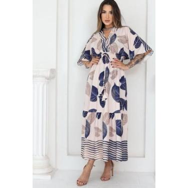 Imagem de Vestido MIDI Inspirado em Estampas Tropicais - Flor De Maria, Azul flo