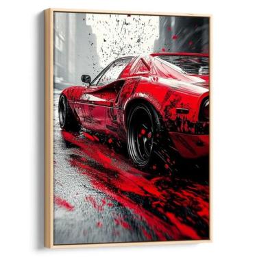 Imagem de Quadro decorativo Carro Veloz Entre Pinceladas de Vermelho - Art Canva