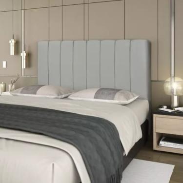 Imagem de Cabeceira Estofada Carla Casal Estrutura em Madeira Maciça Eucalipto com Revestimento em Tecido Suede Cinza