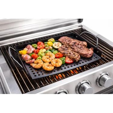 Imagem de Bandeja Grill Churrasqueira Inox Para Grelhar Carnes Legumes Peixes - 