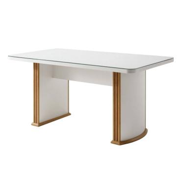 Imagem de Mesa de Jantar 6 Lugares Retangular Maxi Tampo Vidro/mdf Maia Cinamomo/Off White