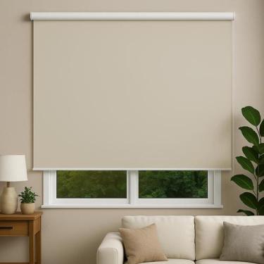Imagem de Persiana Cortina Rolo Tecido Blackout Liso Bege 1,40m X 1,40m - Sala Q