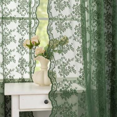 Imagem de Cortinas YJ YANJUN verde oliva transparente 160x160cm de renda vintage