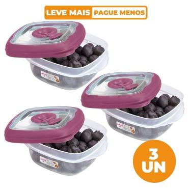 Imagem de Kit 3 Potes Plásticos Quadrados Herméticos Açaí 280ML Flor para Armazenar Alimentos Tra...