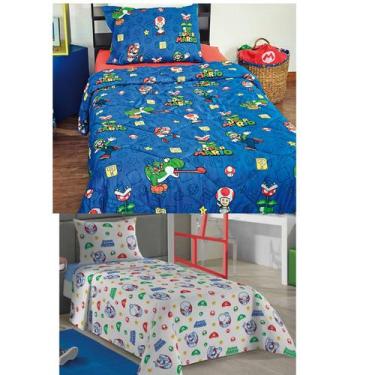 Imagem de Kit Super Mario Quarto com Edredom e Jogo de Cama 100% Algodão - Leppe