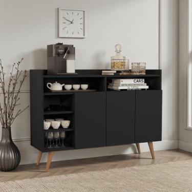 Imagem de Buffet Aparador 3 Portas e Nichos Retrô Celta Preto  Amplo Espaço e Es