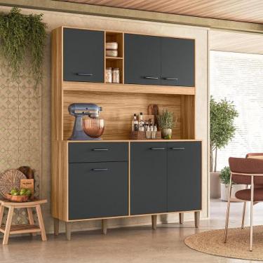 Imagem de Cozinha Compacta Erva Doce 140 6 Portas 1 Gaveta Freijó/Chumbo - Nicio
