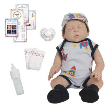 Imagem de Boneco Reborn Masculino Enxoval Aviãozinho Cabelo Fio a Fio - Cegonha 