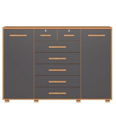 Imagem de Cômoda Sapateira Grande 7 Gavetas 2 Portas Mdp Mdf Santana Freijó Titanium
