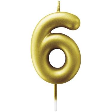 Imagem de Vela para Aniversario N.06 Ouro Metalizada 6CM CX.C/12 - Make+