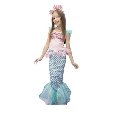 Imagem de Fantasia Carnaval Sereia Infantil Rosa com Cauda e Tiara Top - Fantasi