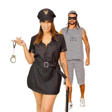 Imagem de Fantasia de Casal Policial e Ladrão Adulto Presidiário 171 Traje para 