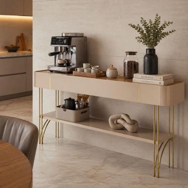 Imagem de Aparador Vivaz 160cm Cantinho Café Mdf Luxo Pés Ferro Dourados para Sala e Hall - Off W...