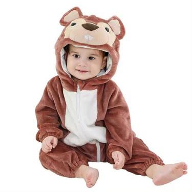 Imagem de Macacão Fantasia Infantil Inverno Frio Bebê Ursinho Rosa Marrom Gêmeos