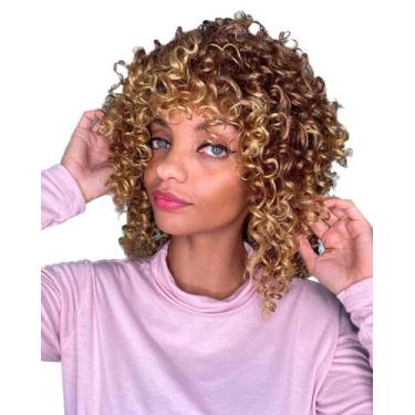 Imagem de Peruca Cacheada Loira com Mechas Curta Média Black Power - LIONSWIG