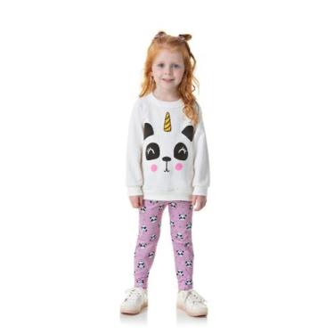 Imagem de Conjunto Infantil Menina Inverno Blusa Feminina Manga Longa em Moletom