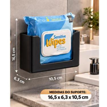 Imagem de Porta Lenço Umedecido De Parede Sem Furo Organizador Banheiro 3D Preto