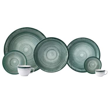 Imagem de Aparelho de Jantar Esfera 42 Peças Porcelana Redondo para Uso Diário Verde Schmidt