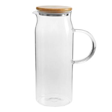 Imagem de Jarra de Vidro Sense 1,5L com Tampa de Bambu Natural Bico Direcionador para Servir Acabamento Liso Ou