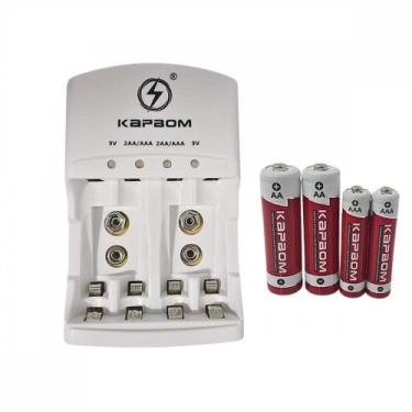 Imagem de Carregador de Pilhas com LED + 02 Pilhas AAA + 02 Pilhas AA Recarregáv