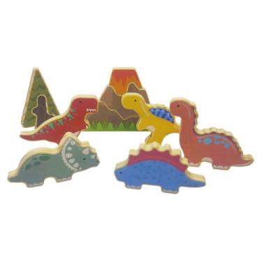 Imagem de Kit Coleção Dinossauros da NewArt - Brinquedo de Madeira com 10 peças,