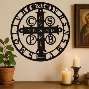 Imagem de Mandala Medalha São Bento Decorativa MDF 30cm Proteção e Fé para Pared
