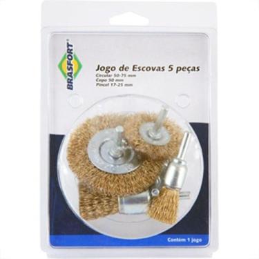 Imagem de Escova De Aco Jogo Brasfort Aco Latonado Com 5 Pecas - 2 Circular - 1 