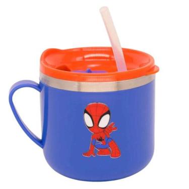 Imagem de Caneca Infantil Tampa Flip Canudo Trava Inox e Plástico 250ml Sonic Mi