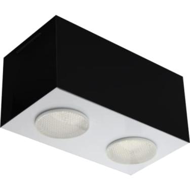 Imagem de Plafon de Sobrepor Retangular Granada com Difusor Preto/Branco para 02 Lâmpadas Par 20 ou Bulbo Led E-27-21X11 cm