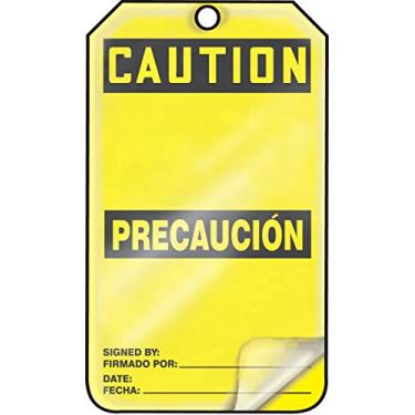 Imagem de Accuform Etiqueta de segurança laminada HS-SBMGT200LTP, legenda "CUIDADO/PRECAUCION (em branco)", 14,6 cm de comprimento x 8,3 cm de largura x 0,1 cm de espessura, preto sobre amarelo (pacote com 25)