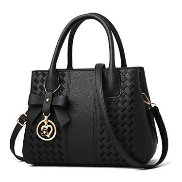 Imagem de Jeniulet Bolsas e bolsas femininas fashion femininas de couro sintético com alça superior, Preto, 10.2" x 3.9" x 7.9"