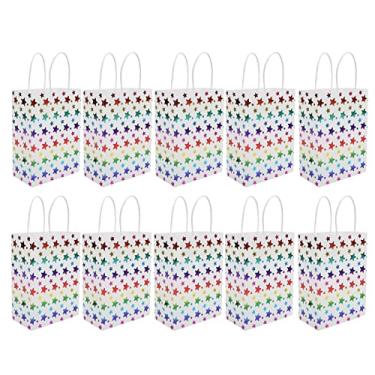 Imagem de GLOGLOW Sacos de presente, 10 peças sacos de presente com padrão de estrela de cinco pontas bolsa de mão material de papel durável forte cores brilhantes ampla aplicação sacos de presente de papel sacos de presente