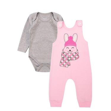 Imagem de Jardineira em Moletom Com Estampa de Coelhinho + Body Manga Longa