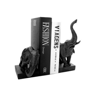 Imagem de Aparador de Livros Elefantes Em Poliresina Preto 26x22x10cm