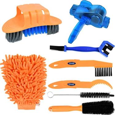 Imagem de OFNMY – 8 peças de ferramentas de limpeza de bicicleta, kit de limpeza de bicicleta, ferramentas de limpeza de escova com corrente de pneu raspador, escova de dentada, luvas de limpeza