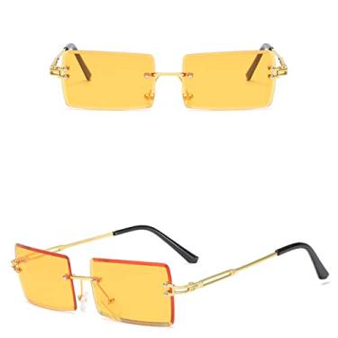 Imagem de Óculos de sol retangulares sem aro feminino/masculino vintage designer óculos de sol femininos óculos de sol sombras UV400, laranja, outros