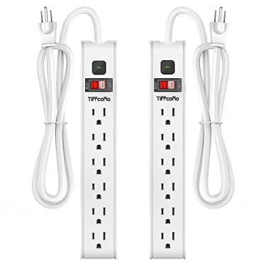 Imagem de Protetor contra sobretensão de tira elétrica com 6 tomadas, cabo de extensão de 1,2 m, pacote com 2, 1000 joules, tira de saída de proteção múltipla, pode ser montado na parede para casa, escritório e viagem, listado pela ETL, branco