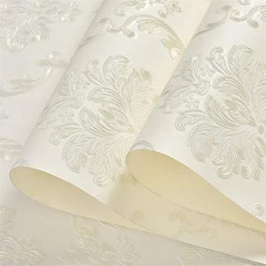 Imagem de Papel de parede clássico de luxo texturizado floral azul bege, quarto sala de estar decoração de casa vinil à prova d'água rolo de papel de parede de PVC (cor: branco, dimensões: 10mx53cm)