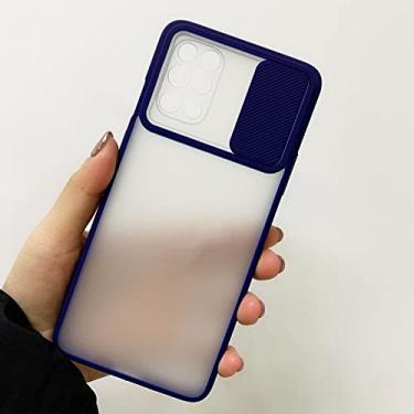 Imagem de Capa à prova de choque deslizante de proteção de lente de câmera para telefone capa traseira de silicone transparente fosco, azul, para Oneplus 9