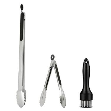 Imagem de UPTALY 1 pinça de churrasco extra longa de 45 cm, 1 mini pegador de salada de aço inoxidável de 20 cm, 1 amolador de carne com pontas de piercing, pegador de comida de tamanho grande, para cozinhar, grelhar, churrasco, buffet